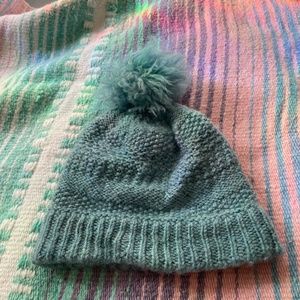 Handmade Wool Puffball Beanie Skullcap Light Blue